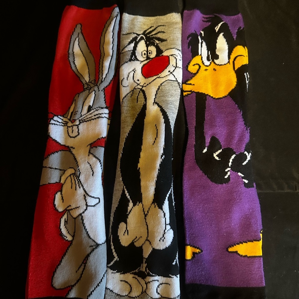 #1249 Cartoon Character Socks Set - 5 pair Red, Black, Purple,Orange and Green